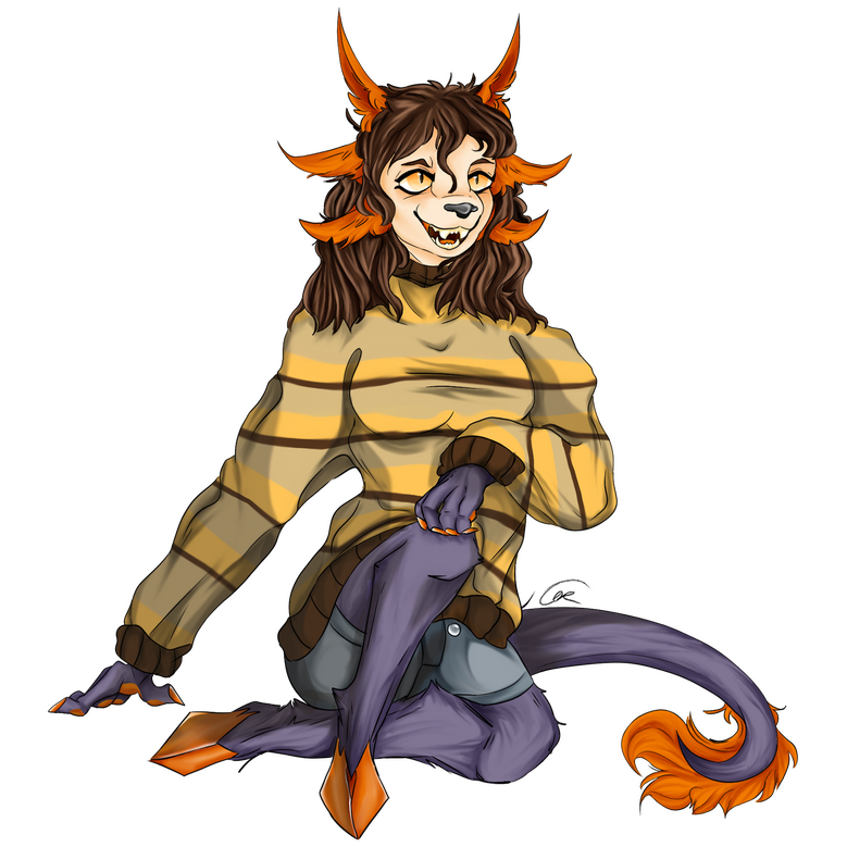 fullbody of a humanoid character with cloven feet and multiple ears