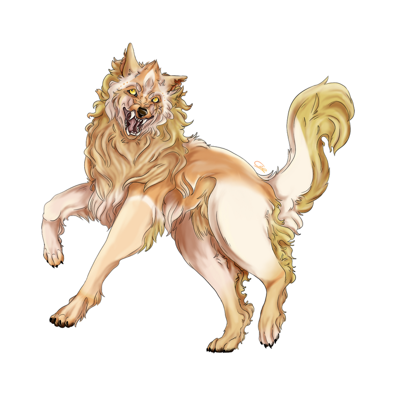 fullbody of a snarling wolf character
