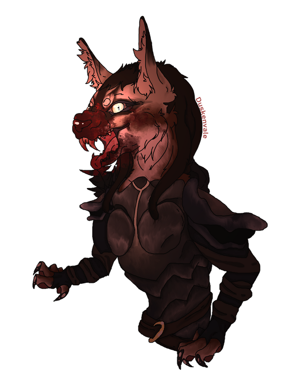 halfbody of a khajiit character covered in blood