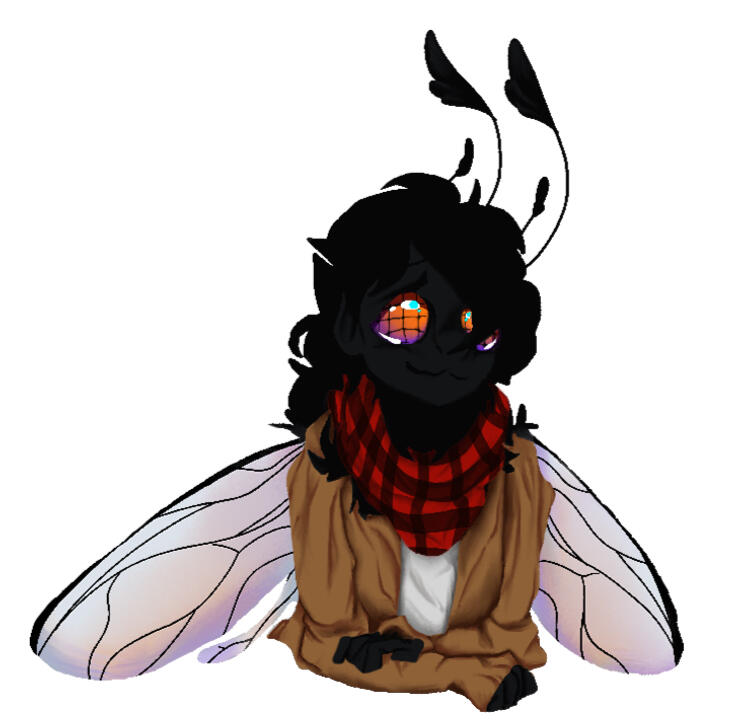halfbody of a humanoid character w/ housefly traits