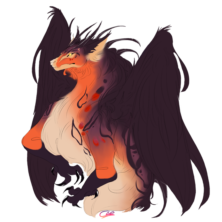halfbody of a feathered dragon