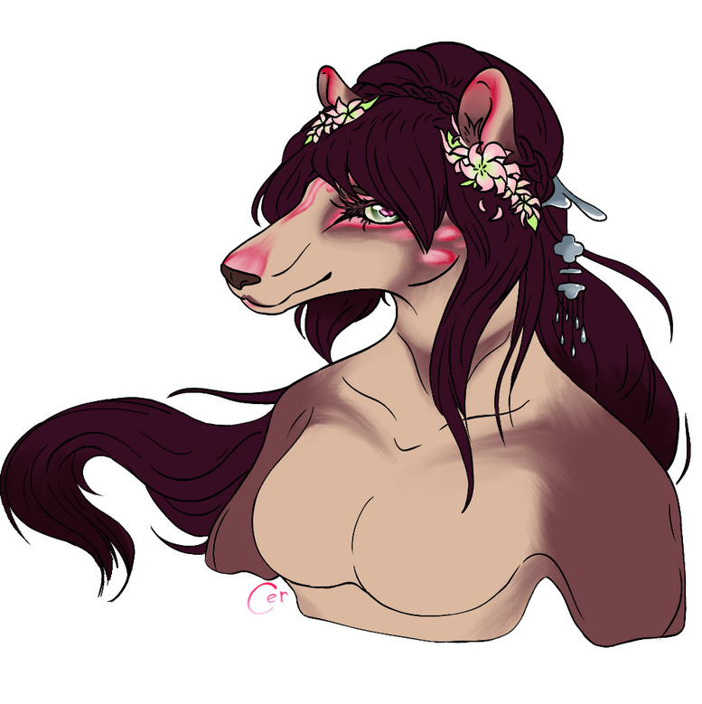 bust of a female anthro character with long hair