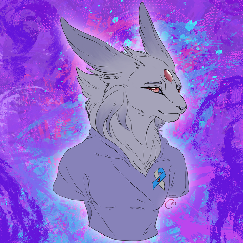 bust of an anthro espeon character on an abstract background
