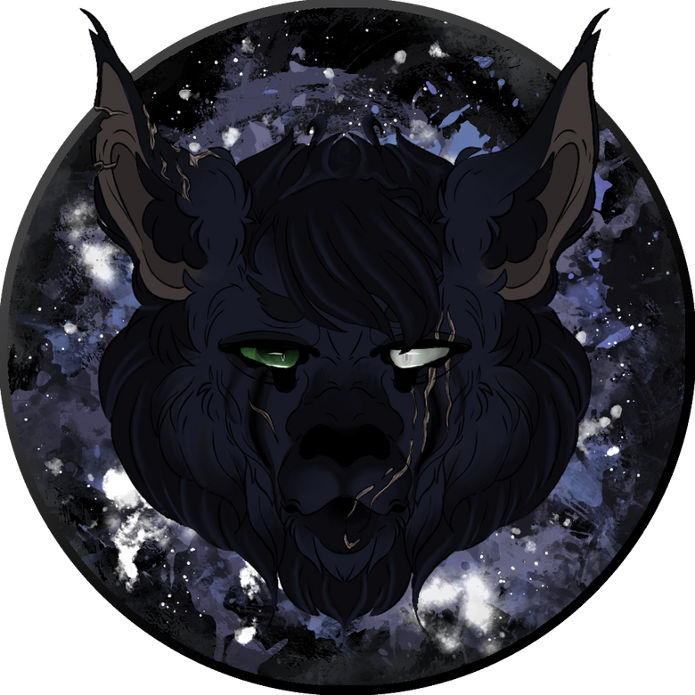 icon of a half-blind feline creature on a starry background