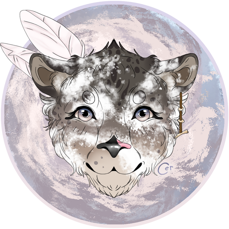 icon of a piebald lioness on an abstract background