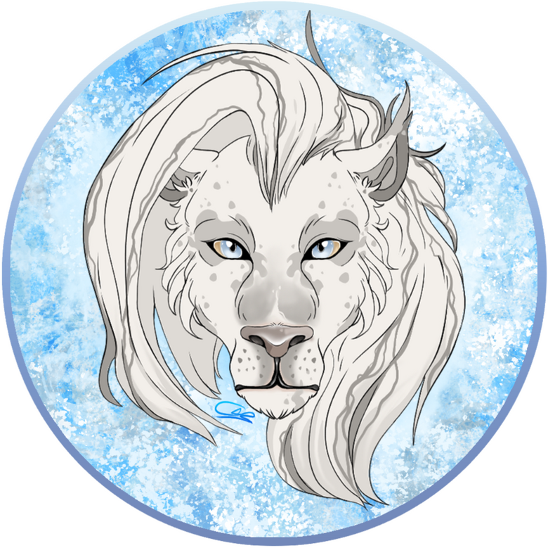 icon of a white male lion on an abstract background