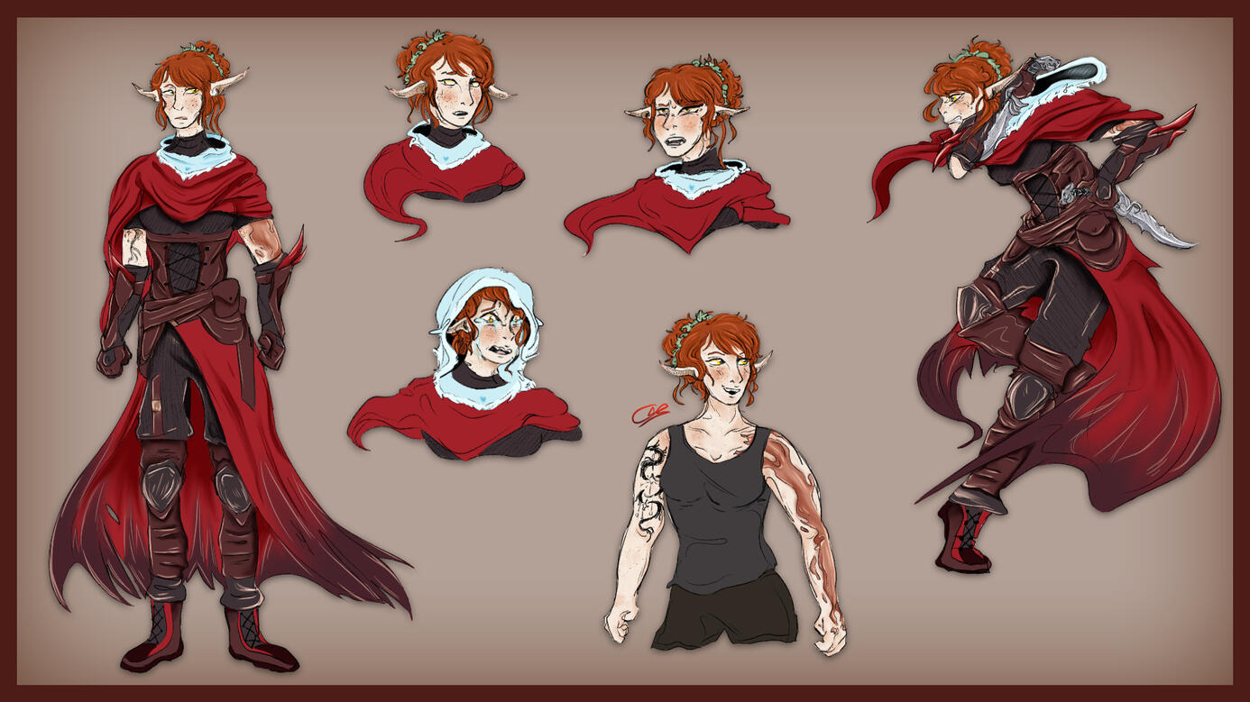 concept sheet of an elf ranger character