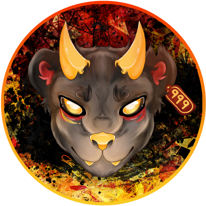 icon of a horned teddy bear on an abstract background