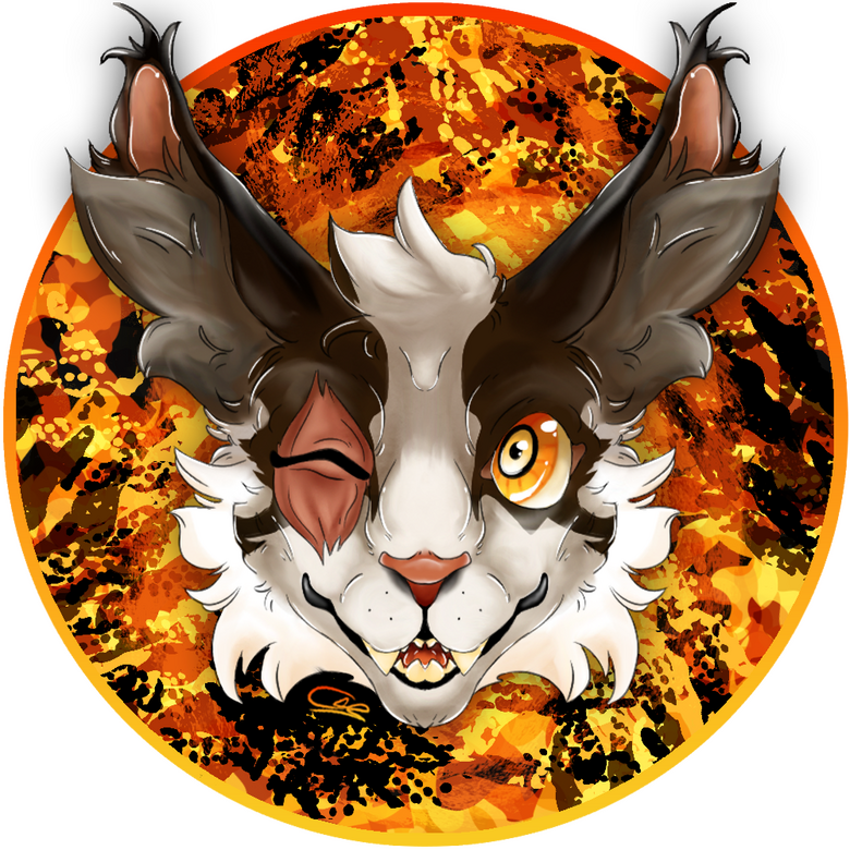 icon of a cat with a scarred eye on an abstract background